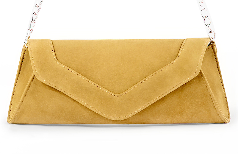 Mustard yellow women's dress clutch, for weddings, ceremonies, cocktails and parties. Profile view - Florence KOOIJMAN